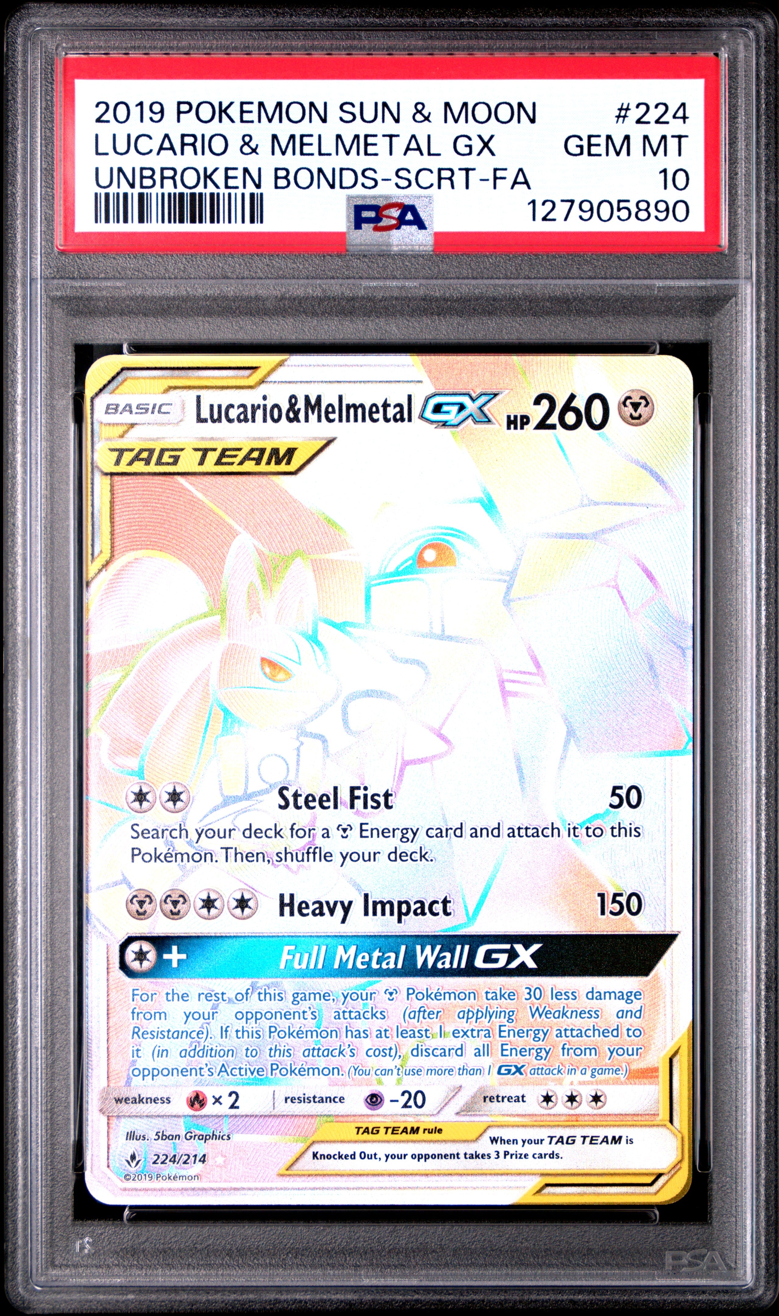 Pokemon Unbroken Bonds Lucario & Melmetal GX 224 PSA 10