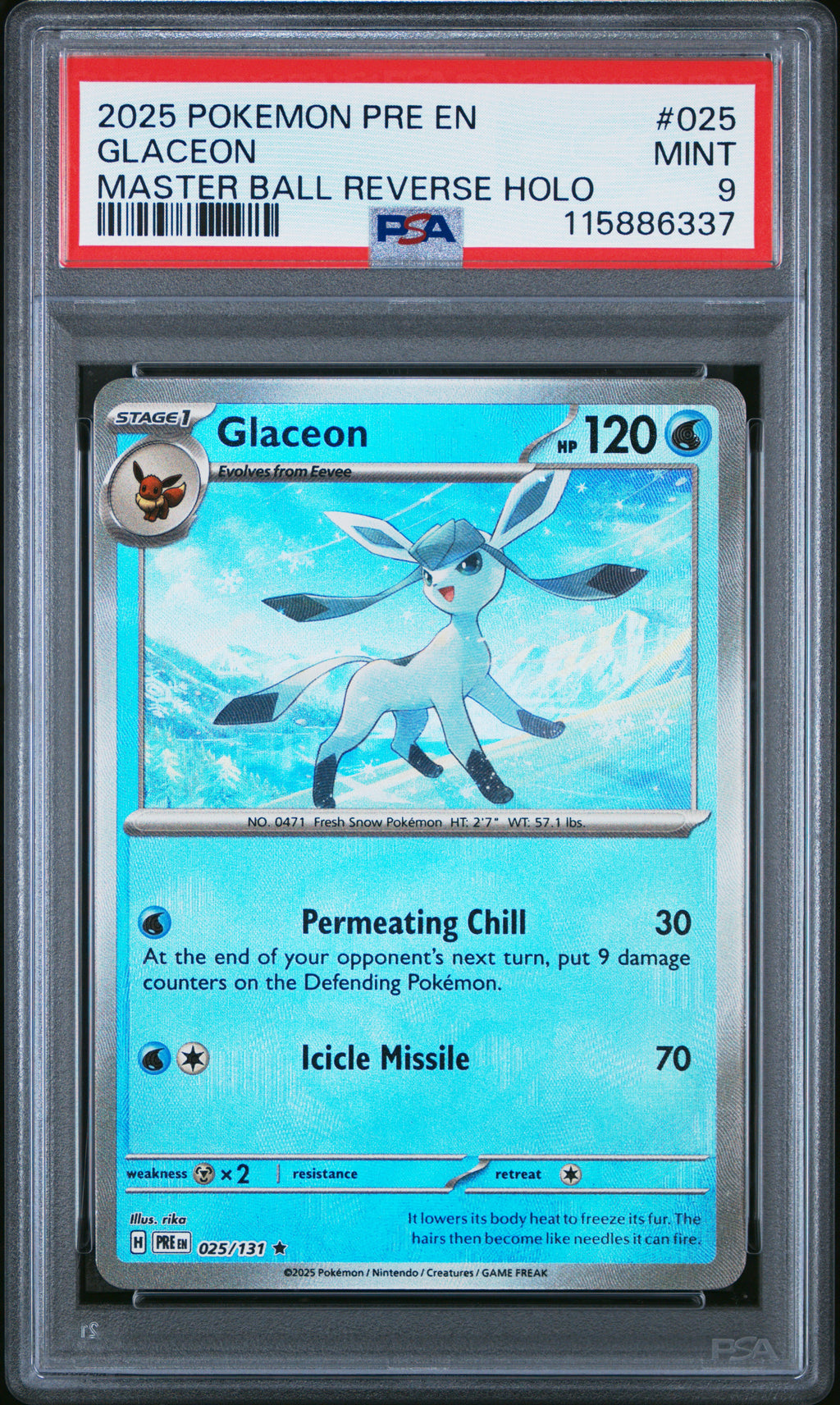 Pokemon Prismatic Evolutions Glaceon Master Ball PSA 9