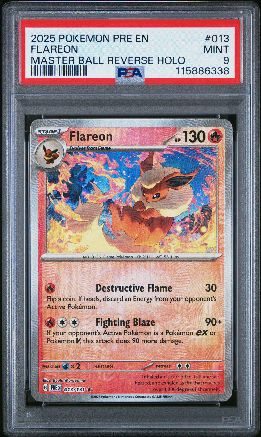 Pokemon Prismatic Evolutions Flareon Master Ball PSA 9
