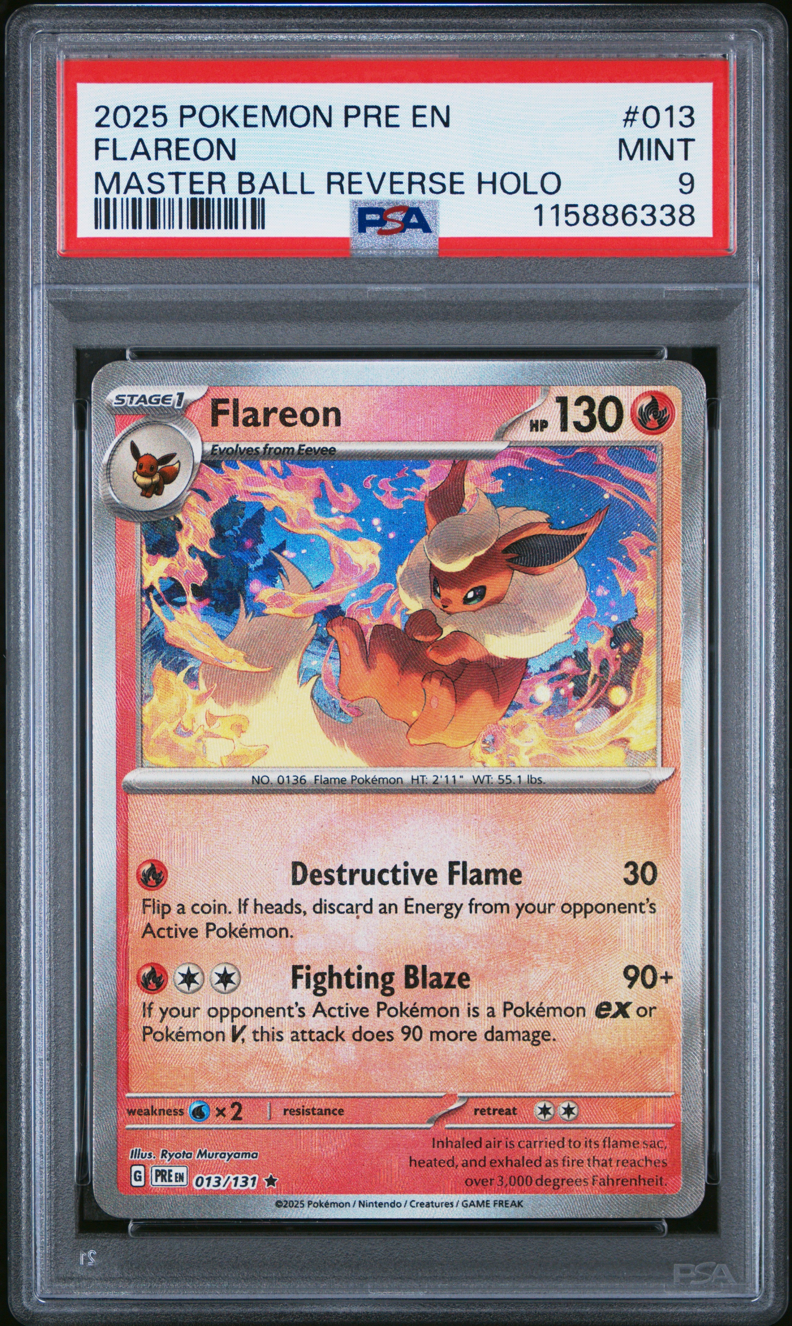 Pokemon Prismatic Evolutions Flareon Master Ball PSA 9